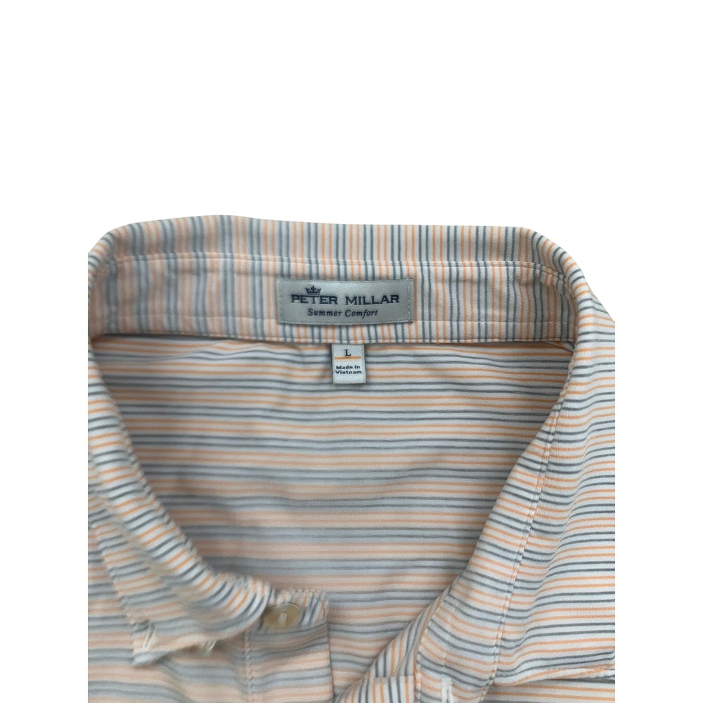 Peter Millar Summer Comfort Mens Large Orange Grey Striped Golf Polo Shirt L - Picture 2 of 8
